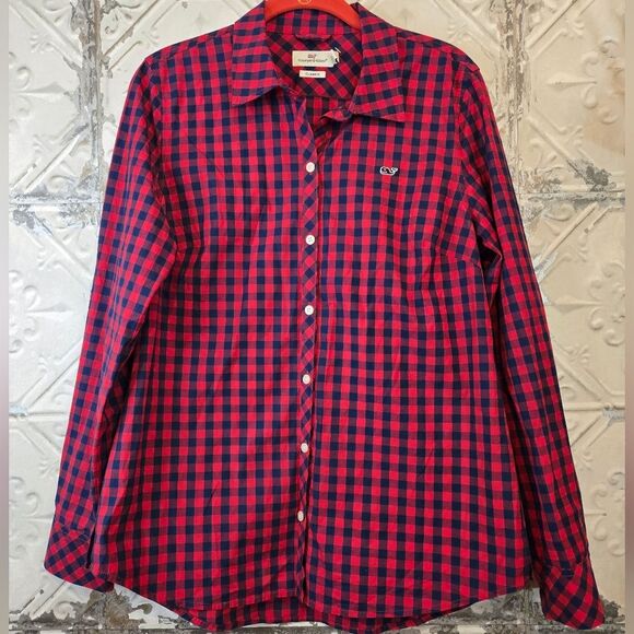 Vineyard Vines Gingham Checkered Print Classic Button Down Top Women's Size 00 - Picture 11 of 11
